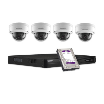 KIT-IP-4-DOME-3MP - HIKVISION - 4 Cam 2MP 2.8mm / 1 NVR / 1 HDD