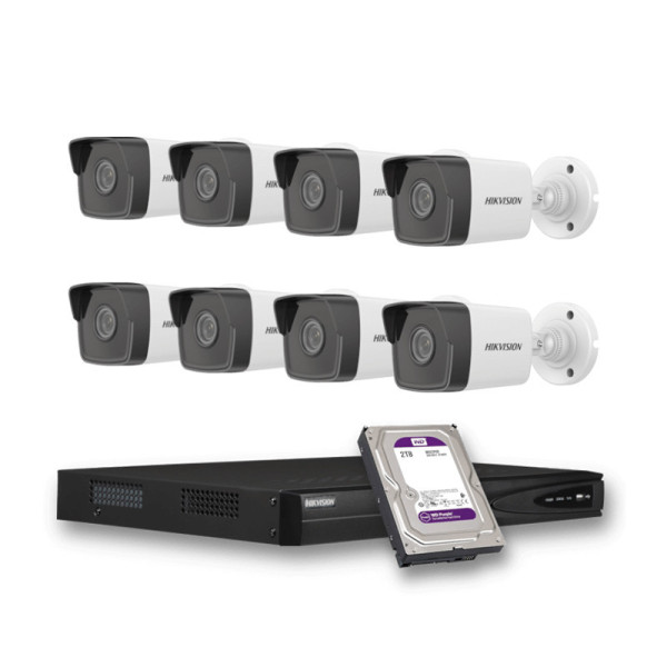 KIT-IP-8-TUBE-2MP - HIKVISION - 8 Cam 2MP 2.8mm / 1 NVR / 1 HDD