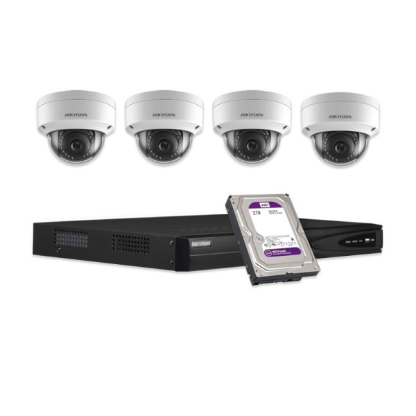 KIT-IP-4-DOME-3MP - HIKVISION - 4 Cam 2MP 2.8mm / 1 NVR / 1 HDD